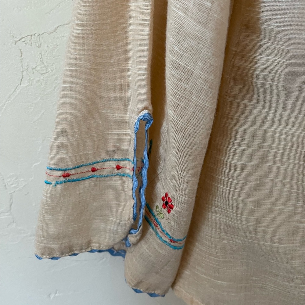 Vintage Linen Folk Embroidered 70’s Blouse - image 5
